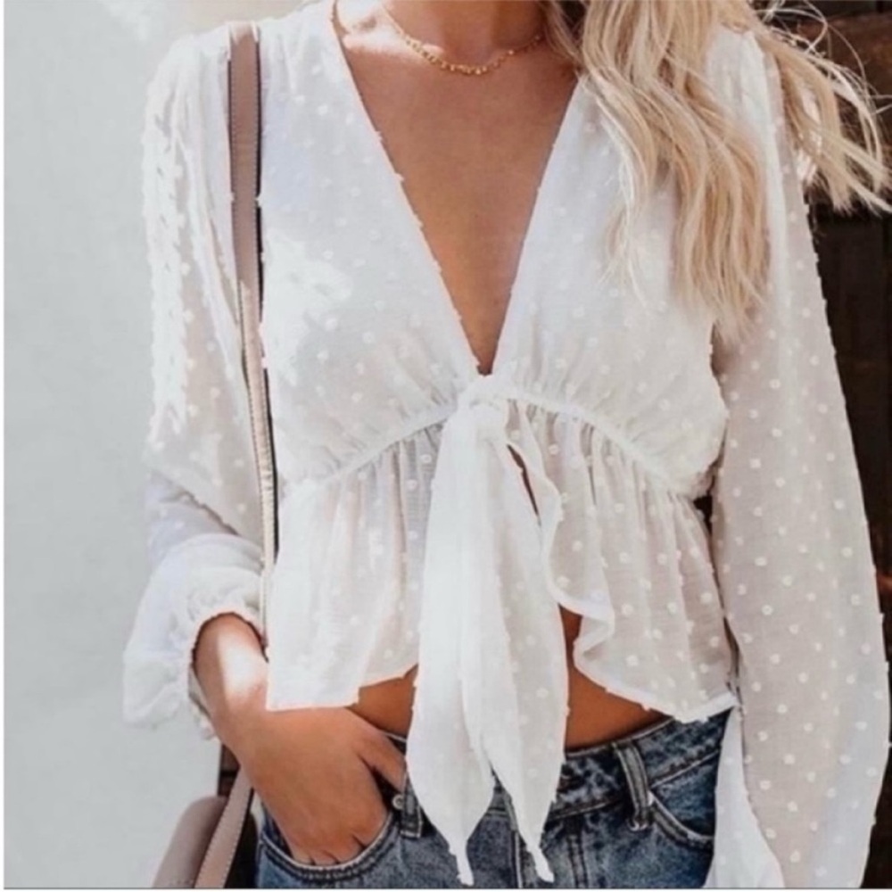 Joelle White Front Tie Top Size Small